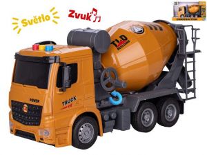 Auto stavební domíchávač  27cm na setrvačník na baterie se světlem a zvukem v krabičce