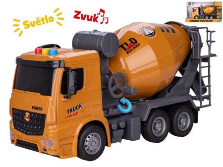 Auto stavební domíchávač  27cm na setrvačník na baterie se světlem a zvukem v krabičce
