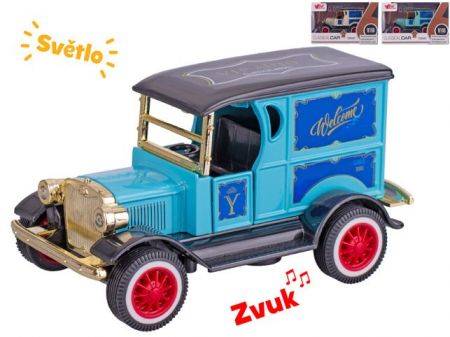 Auto old timer 11cm kov na baterie na zpětný chod se světlem a zvukem 3barvy v krabičce