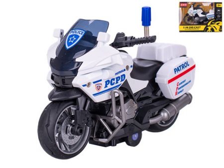 Motorka policejní 12,5cm 1:14 kov na zpětný chod 2druhy v krabičce