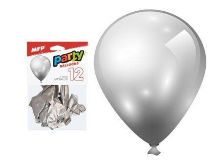 Balónek nafukovací 12ks sáček metal 26cm stříbrný
