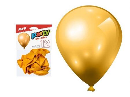 Balónek nafukovací 12ks sáček metal 26cm zlatý