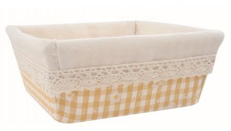 Košík látkový světle žlutý s květinami 13 x 5 x 13 cm