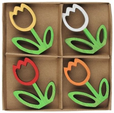 Tulipán dřevěný 4,5 x 6 x 0,5 cm, 8 ks v krabičce