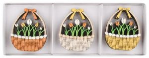 Košík s tulipány dřevěný 4,5 x 5,5 x 0,5 cm s lepíkem, 6 ks v krabičce