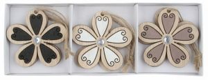 Kytka s kamínkem dřevěná 5,5 x 5,5 x 0,2 cm na zavěšení, 6 ks v krabičce