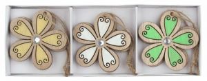 Kytka s kamínkem dřevěná 5,5 x 5,5 x 0,2 cm na zavěšení, 6 ks v krabičce