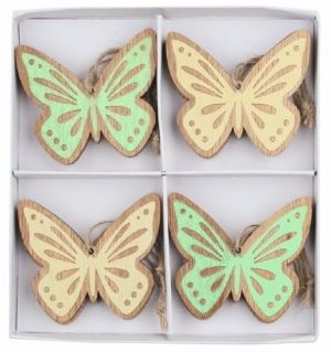 Motýl dřevěný 7 x 6 x 0,5 cm na zavěšení, 8 ks v kabičce