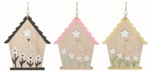 Domek s ptákem dřevěný 10 x 11,5 x 0,5 cm na zavěšení