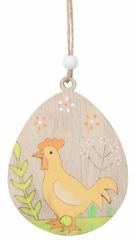 Vajíčko s kohoutem dřevěné 7,5 x 9 x 0,5 cm, na zavěšení