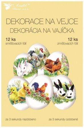 Smršťovací dekorace na vejce Domácí zvířata 12 ks