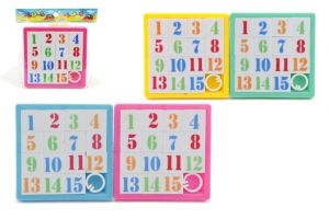 Přesouvačka hlavolam čísla plast 8x8cm v sáčku, 4barvy