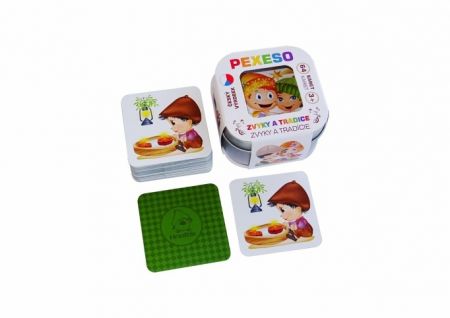 Voděodolné pexeso Zvyky a tradice 64 karet v plechové krabičce 6x6x4cm Hmaťák