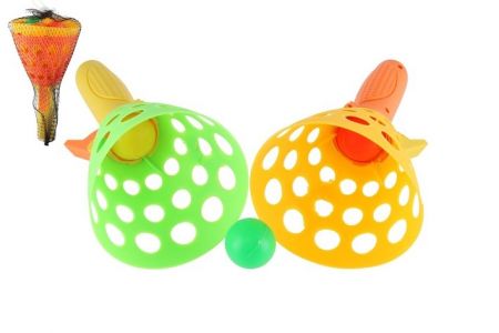 Catch ball hra 2ks + 3 míčky plast 19cm v síťce