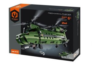 Stavebnice iM.MASTER 2v1 vrtulník s mechanickým pohonem plast 393 dílků v krabici 31x23x7c