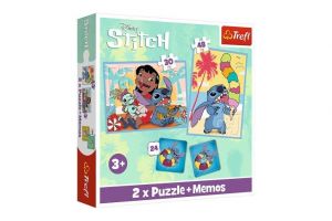 Puzzle 2v1 + pexeso Šťastný den Lilo&amp;Stitche 27,5x20,5cm v krabici 28x28x6cm