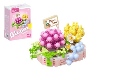 Stavebnice mini KOCO Květinové aranžmá sukulentů plast 249 dílků v krabičce 11x15x6cm