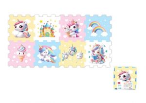Pěnové puzzle jednorožec 30x30x1cm 8ks ve fólii 10m+