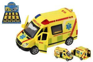Auto záchranáři, ambulance plast 14,5cm na baterie se světlem, zvukem na setrvačník