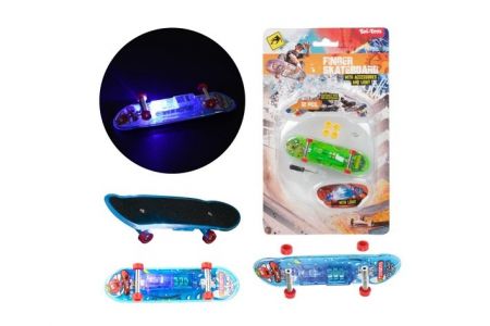 Skateboard prstový plast 9,5cm na baterie se světlem 3 barvy na kartě