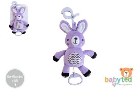 Zajíček babyted natahovací hrací strojek plyš 30cm závěs na postýlku/kočárek na kartě v sá