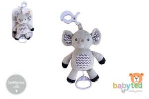 Slon babyted natahovací hrací strojek plyš 30cm závěs na postýlku/kočárek na kartě v sáčku