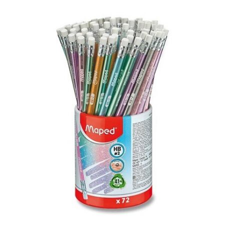Grafitová tužka Maped Black'Peps Glitter tvrdost HB s pryží, stojánek 72 ks