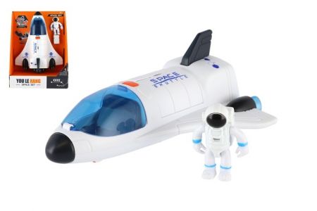 Raketoplán s astronautem plast 20cm na baterie se světlem, zvukem v krabici 18,5x25cm