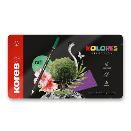 Trojhranné pastelky Kores Kolores Selection - plechová krabička, 72 barev