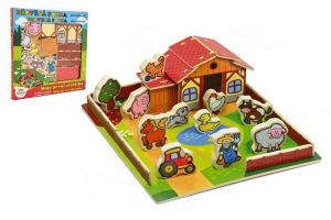 Domeček dřevěná farma Moje první zvířátka 31x31cm 28ks+podložka v krabici MPZ