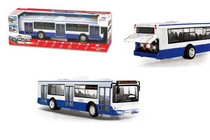 Autobus česky mluvící plast 28cm modrý volný chod na bat. se světem se zvukem v krab. 33x1