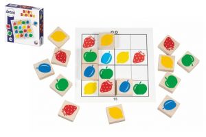 Baby sudoku logická hra dřevo 25ks v krabičce 15x15x4cm