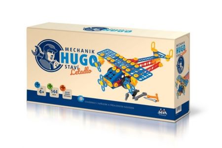 Stavebnice HUGO Letadlo s nářadím 144ks plast v krabici 31x16x7cm