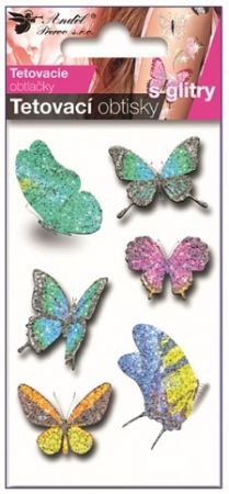 Tetovací obtisky Motýli zelení s glitry 10,5 x 6 cm