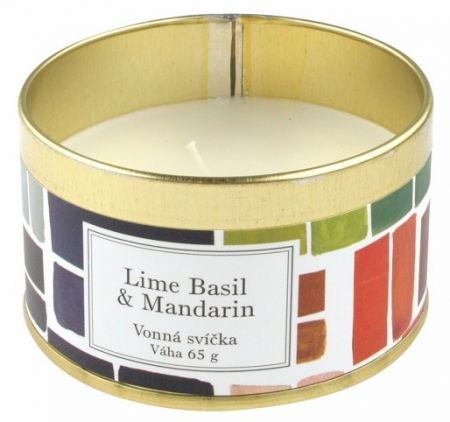 Vonná svíčka Lime Basil & Mandarin, 65 g v plechové krabičce, o 7 x 4 cm