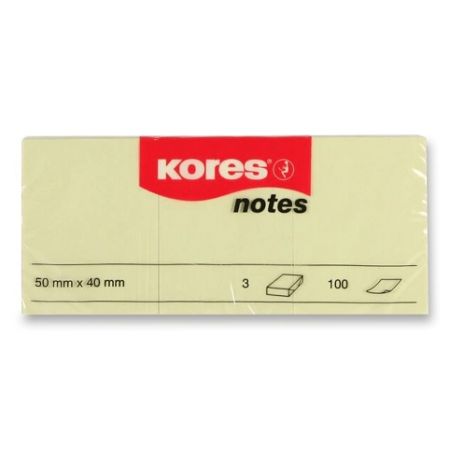 Samolepicí bloček Kores - žlutý - 50 × 40 mm, 3 × 100 listů