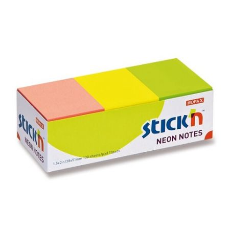 Samolepicí bločky Hopax Stick’n Notes - 38 x 51 mm, neonové