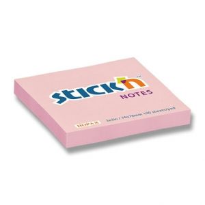 Samolepicí bloček Hopax Stick’n Pastel Notes, 76 × 76 mm, 100 listů - růžová