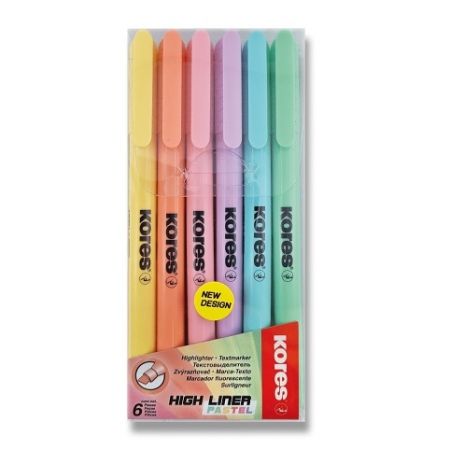 Zvýrazňovač Kores High Liner Pastel - sada 6 barev