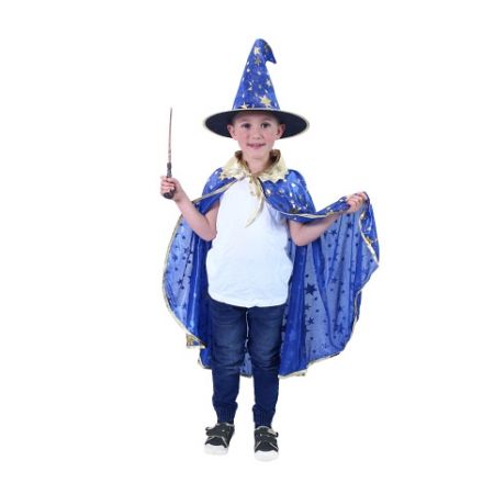 Plášť modrý s kloboukem Čaroděj/čarodějnice HALLOWEEN