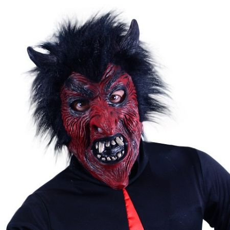Maska Čert s vlasy pro dospělé HALLOWEEN
