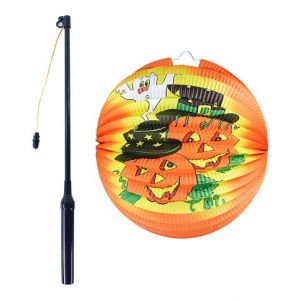 Lampion Halloween koule - veselé dýně se svítící hůlkou a čajovou svíčkou
