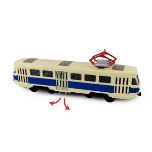 Kovová česká retro tramvaj modrá 16 cm-otevírací dveře
