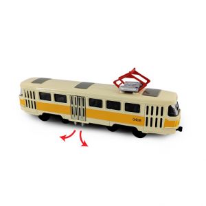 Kovová česká retro tramvaj žlutá 16 cm-otevírací dveře