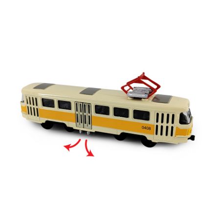 Kovová česká retro tramvaj žlutá 16 cm-otevírací dveře