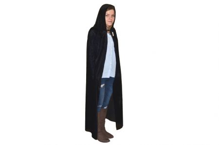 Černý plášť s kapucí 1,3m (čarodějnický-karnevalový-doplněk) HALLOWEEN