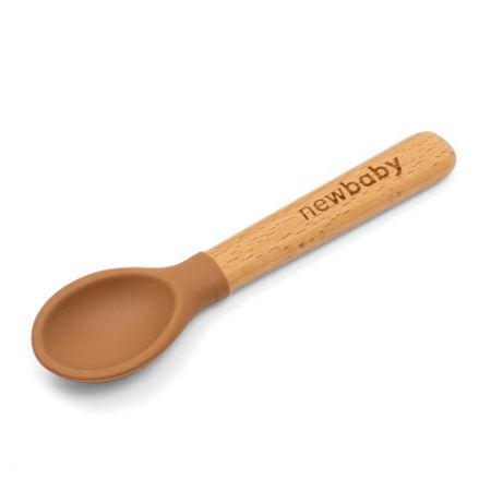 Lžička silikon-dřevo New Baby karamelová 14cm