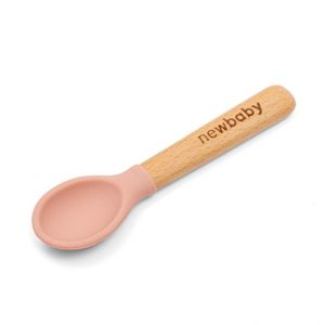 Lžička silikon-dřevo New Baby růžová 14cm