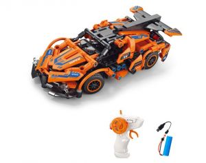 Stavebnice Auto oranžové RC na dálkové ovládání 18,5 cm 319 dílků