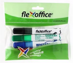 Popisovač na bílou tabuli "WB02", 4 barvy, 2,5mm, kuželový hrot, FLEXOFFICE